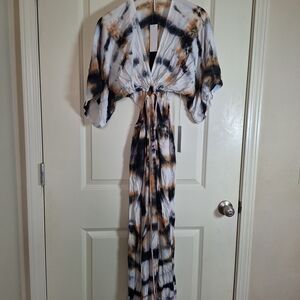 NWT Young Fabulous & Broke Tie Dye Cutout Maxi Dress Kimono Sleeve Size S